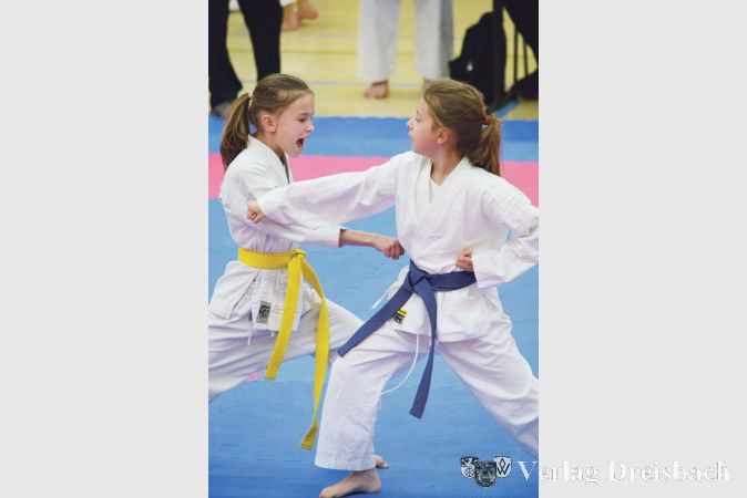 Hannah Quandt (l.) zeigte bei ihrem ersten Kumite-Wettkampf eine couragierte Leistung.
&nbsp;