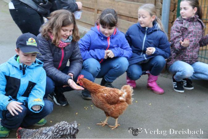 Hühner, die aus der Hand fressen - das es so etwas gibt, wussten die Hattersheimer Kinder vor ihrem Besuch auf dem Lernbauernhof Armada in Wiesbaden-Frauenstein nicht.