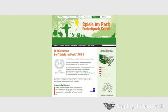 Ein Blick auf die neue Website www.spiele-im-park.de. Diese ersetzt die bisherige Papierbroschüre.