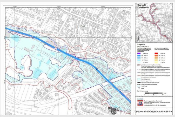 Ausschnitt des Hochwasserrisikomanagementplans Schwarzbach im Bereich von Kriftel.