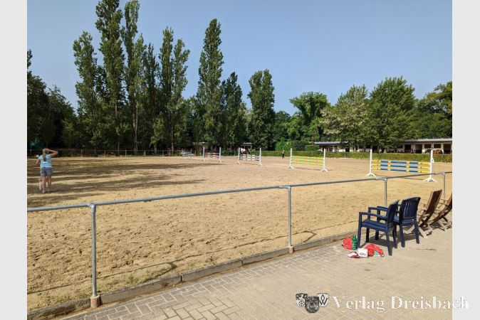 Auf dem weitläufigen Springplatz konnten sich Pferde und Voltigierer direkt nach der Ankunft in Kriftel aufwärmen.