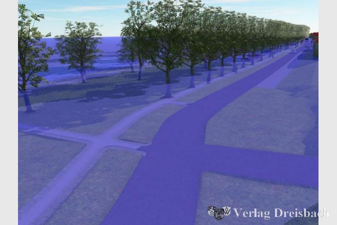 Das Gefährdungspotenzial für Eddersheim bei einem Hochwasser Marke "HQ 200" veranschaulicht. Die Wassertiefe im Park und auf der Straße würde über zwei Meter betragen.