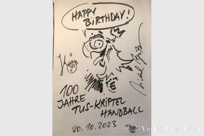 Ein ganz besonderen gezeichneten Geburtstagsgruß machte Michael Apitz der Handballabteilung.