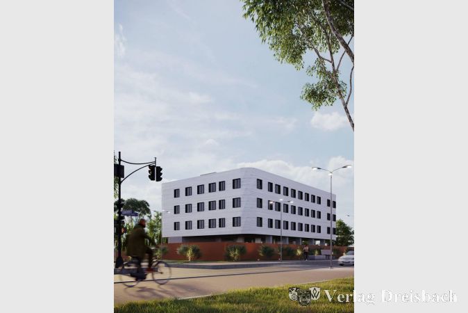 Der architektonische Entwurf für den ursprünglich geplanten Baukörper des Hattersheimer Medzentrums, erstellt vom Gießener Planungsbüro designplus Planungsgesellschaft mbH.