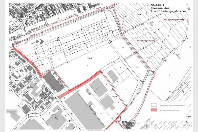 Die für den Erschließungsvertrag geltende Umgrenzung des Erschließungsgebiets umfasst das gesamte Siedlungserweiterungsgebiet „Am Krifteler Wäldchen“ entlang des Mönchhofweges, der Straßen „Am Holzweg/Gutenbergstraße“ und der „Ispo-Straße“.