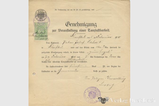 Genehmigung für eine Tanzlustbarkeit (Maskenball) im „Engel“, 1910.