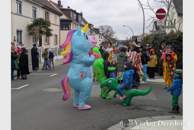 Großes Einhorn, kleiner Dinoreiter - auch die Närrinnen und Narrhallesen am Straßenrand ließen sich viel einfallen.