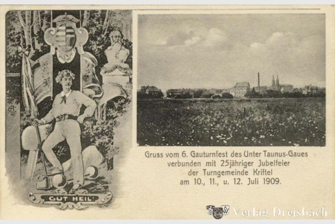 Foto: Heimatmuseum Kriftel
Ansichtskarte vom Turnfest im Jahr 1909.