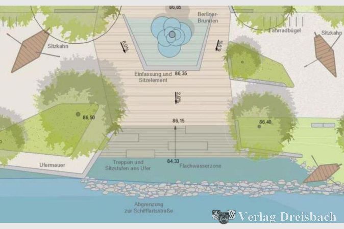 Grafik: bhm
Die auch in einer Bürgerversammlung im Dezember 2022 vom Planungsbüro bhm so vorgestellte Gestaltung des Flachwasserbeckens sah dann doch deutlich mehr nach Planschbecken aus.