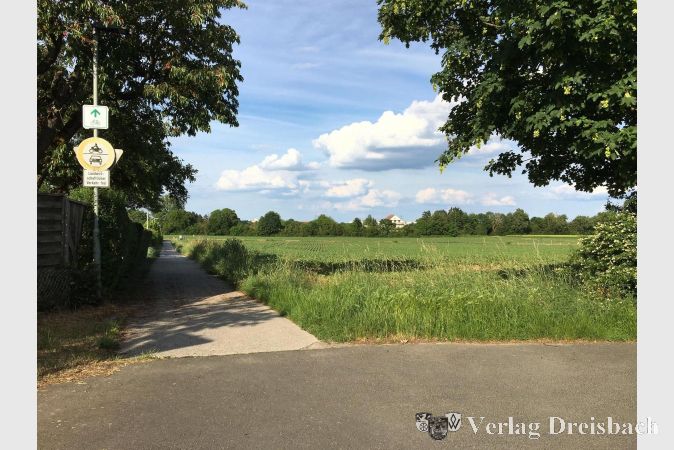 Foto: gus
Nächste Berührung mit der Wohnbebauung durch die neue Straße wird es mit den Häusern am östlichen Wiesenring geben. Ungefähr auf Höhe des Baumes rechts wird ein Lärmschutzwall die Häuser vor dem Lärm abschirmen.