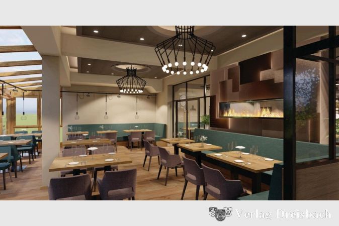 Bild: Konzeptfabrik Bitburger Braugruppe
Visualisierung des neuen Gastraums im Restaurant der Schwarzbachhallen.