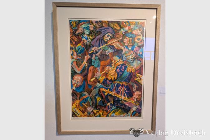 Foto: nab
Farbenfroh und voller Figuren: Das Werk „Madrigal“ von Gerhard Matzat gehört zu den privaten Kunstwerken, die für „PrivatArt“ vorübergehend ihren angestammten Platz verlassen haben.